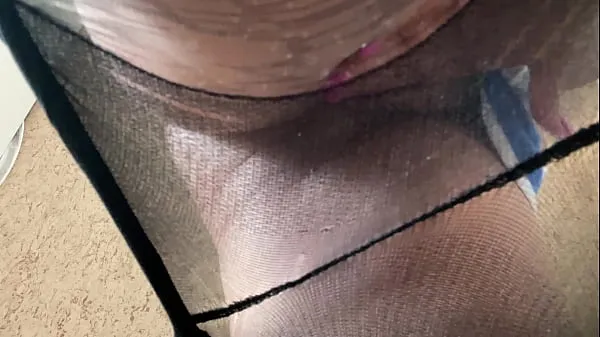 Masturbating cunt in transparent sexy pantyhose without panties Filem hangat panas