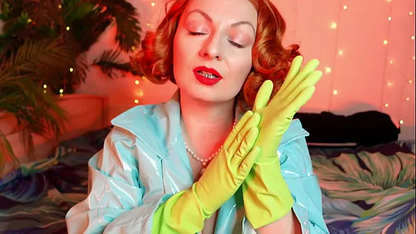 Hot green gloves - household latex gloves fetish - ASMR video free fetish clip warm Movies