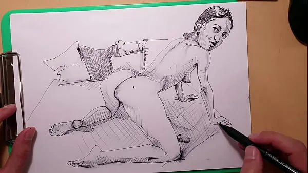 Hot A quick sketch with a ballpoint pen, a girl doggy-style warm Movies
