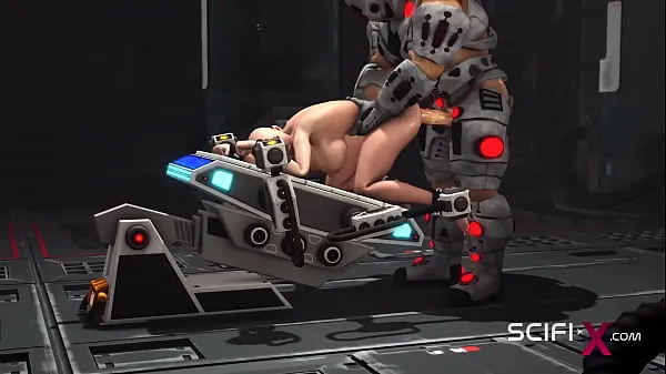 热Sci-fi male sex cyborg plays with a sexy young hottie in restraints in the lab温暖的电影