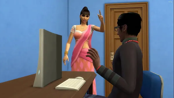 ホットな インドの継母は、コンピューターの前でポルノビデオを見ながら自慰行為をしているオタクの義理の息子を捕まえます || || アダルトビデオ || ポルノ映画 温かい映画