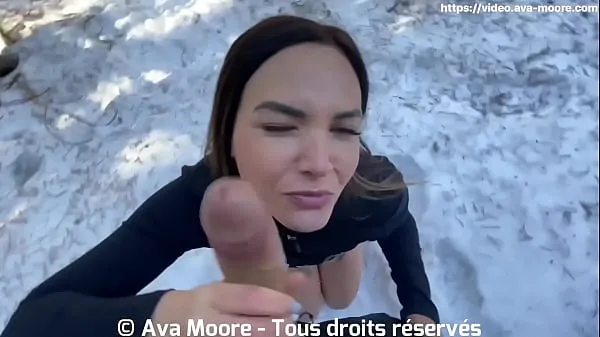 گرم A French girl sucks a big cock in the snow and swallows all the cum - Oral cumshot گرم فلمیں