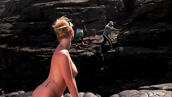Hot A black male and a white male fuck a blonde girl on the cliff warm Movies