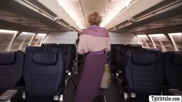 Hete TS flight attendant threesome sex with her passengers in plane warme films