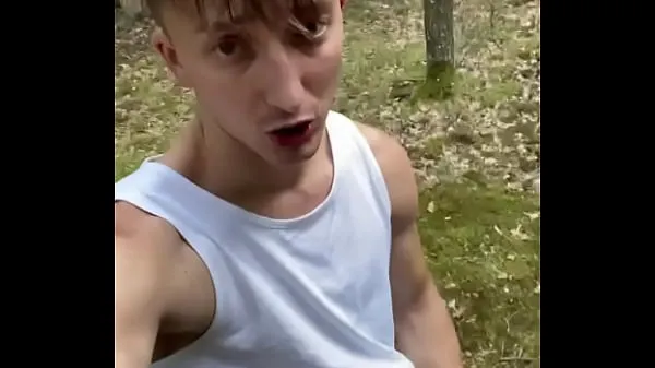 Hot Twink suck big cock at forest and make cum on his face facial blowjob outdoor cruising warm Movies
