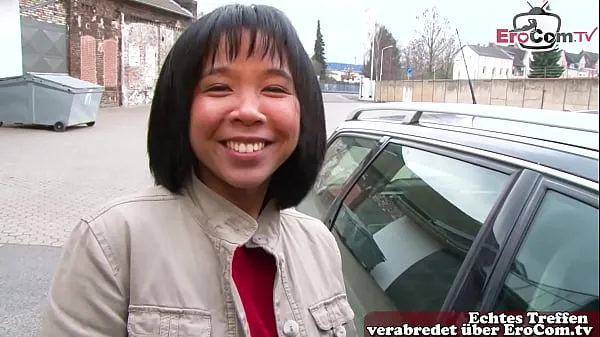 German Asian young woman next door approached on the street for orgasm casting Film hangat yang hangat