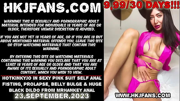Nóng Hotkinkyjo in sexy pink suit self anal fisting, prolapse, belly bulge & huge black dildo from mrhankey anal Phim ấm áp
