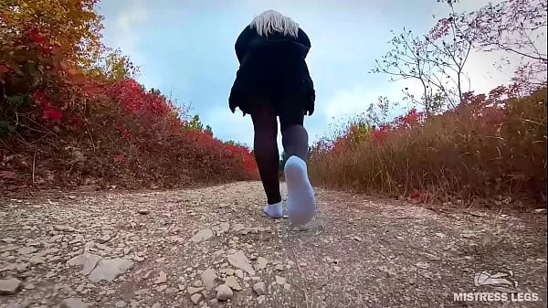 Hot Walking in white socks and pantyhose in the woods warm Movies