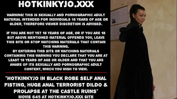 Hotte Hotkinkyjo in black robe self anal fisting, huge anal terrorist dildo & prolapse at the castle ruins varme filmer
