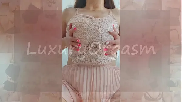 گرم Pretty girl in pink dress and brown hair plays with her big tits - LuxuryOrgasm گرم فلمیں