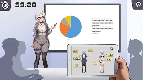 Heiße Silberhaarige Hentai-Dame benutzt einen Vibrator in einem öffentlichen Vortrag über neues Hentai-Gameplaywarme Filme
