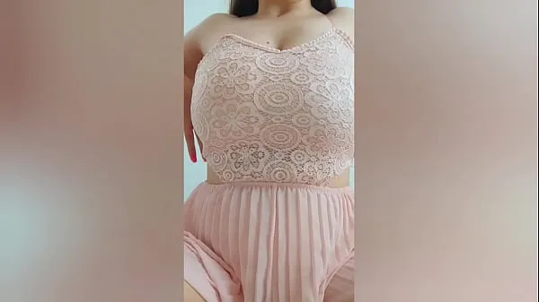 Young cutie in pink dress playing with her big tits in front of the camera - DepravedMinx Film hangat yang hangat